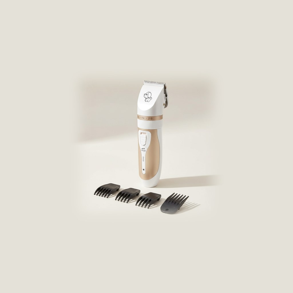 Cortapelo para Mascotas con 4 Peines Guía - hero Cortapelo para mascotas con los 4 peines guía alineados sobre fondo claro