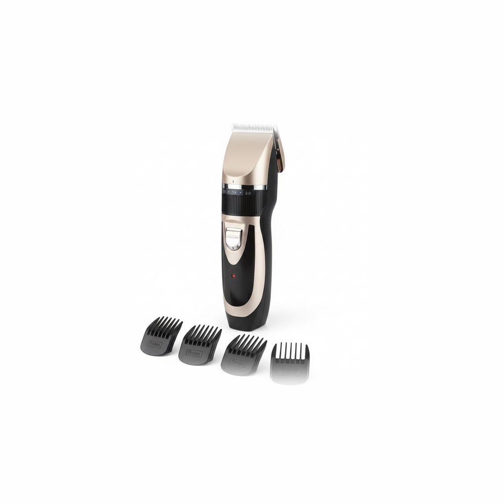 Cortapelo para Mascotas con 4 Peines Guía - hero Cortapelo para mascotas Vitalis Pets con los 4 peines guía alineados sobre fondo claro