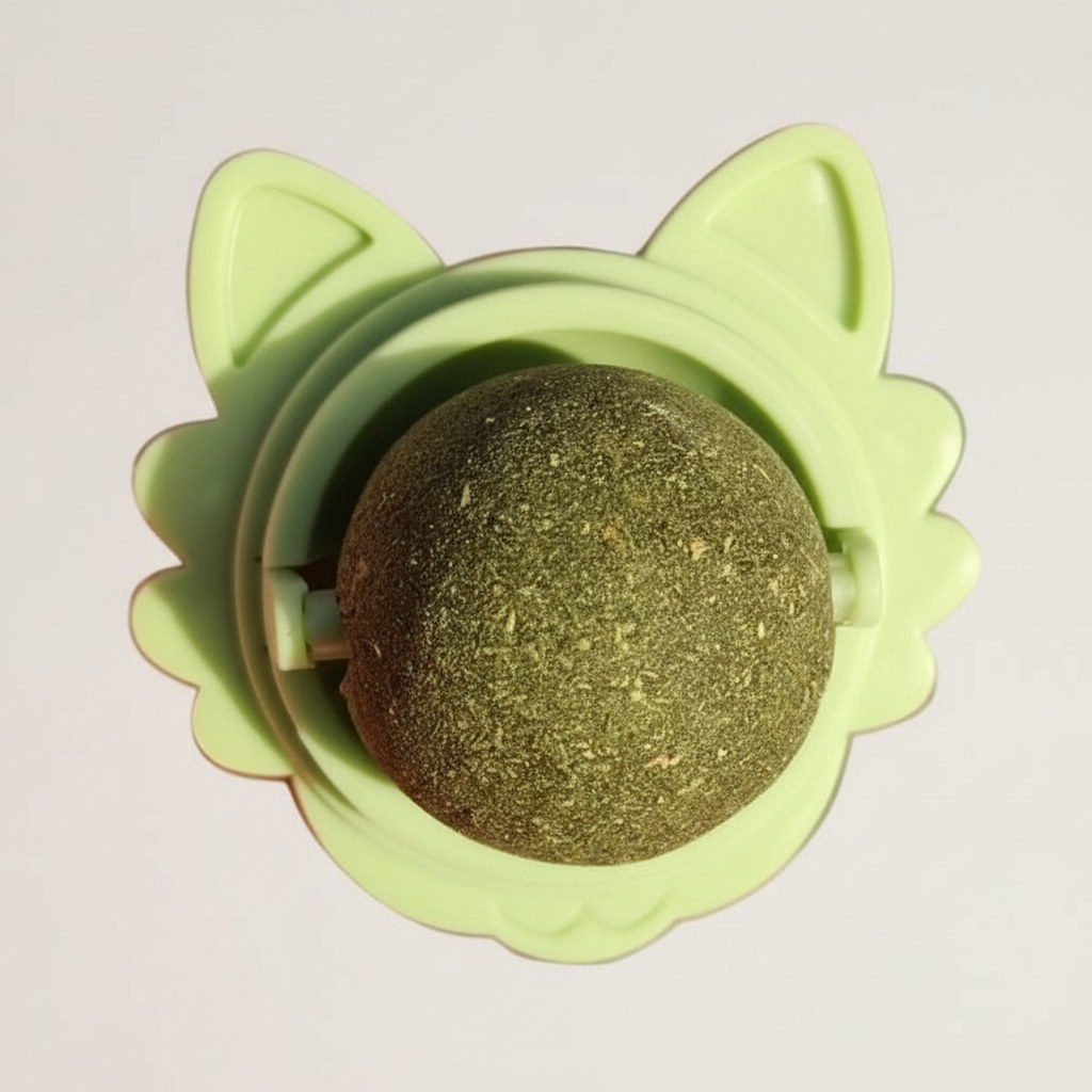 Detalle del mecanismo giratorio de la bola de catnip para gatos